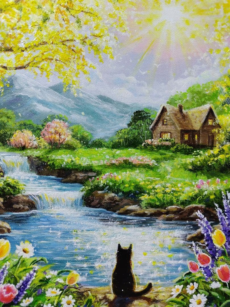 【ミモザの輝き】アクリル画 F3 風景画 絵画