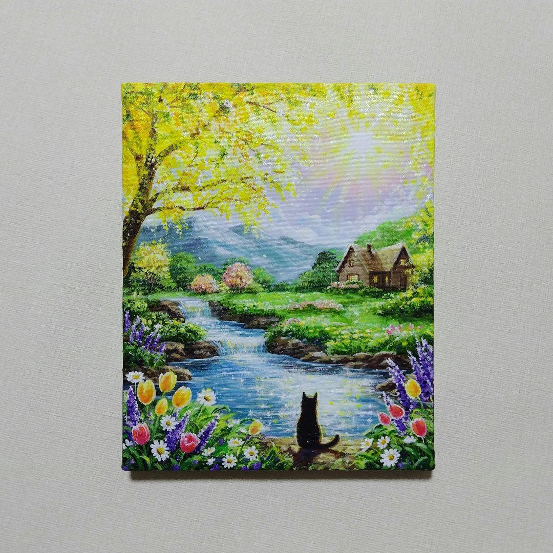 【ミモザの輝き】アクリル画 F3 風景画 絵画