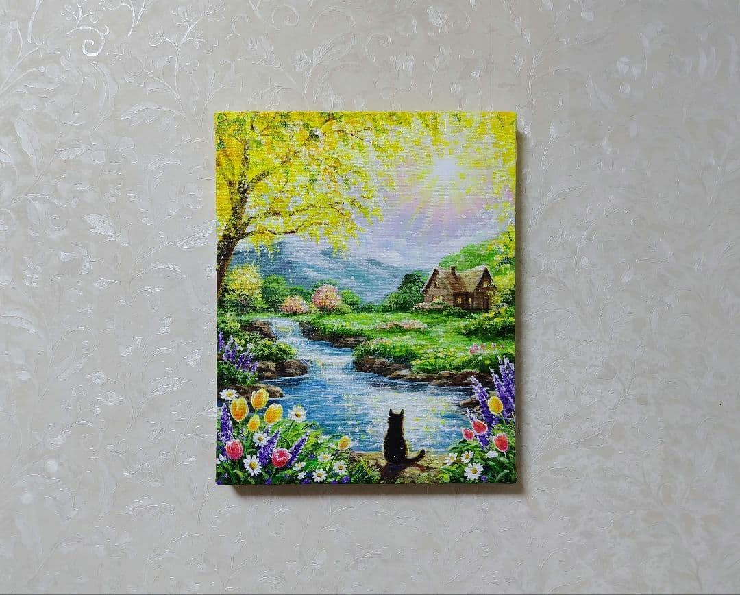 【ミモザの輝き】アクリル画 F3 風景画 絵画