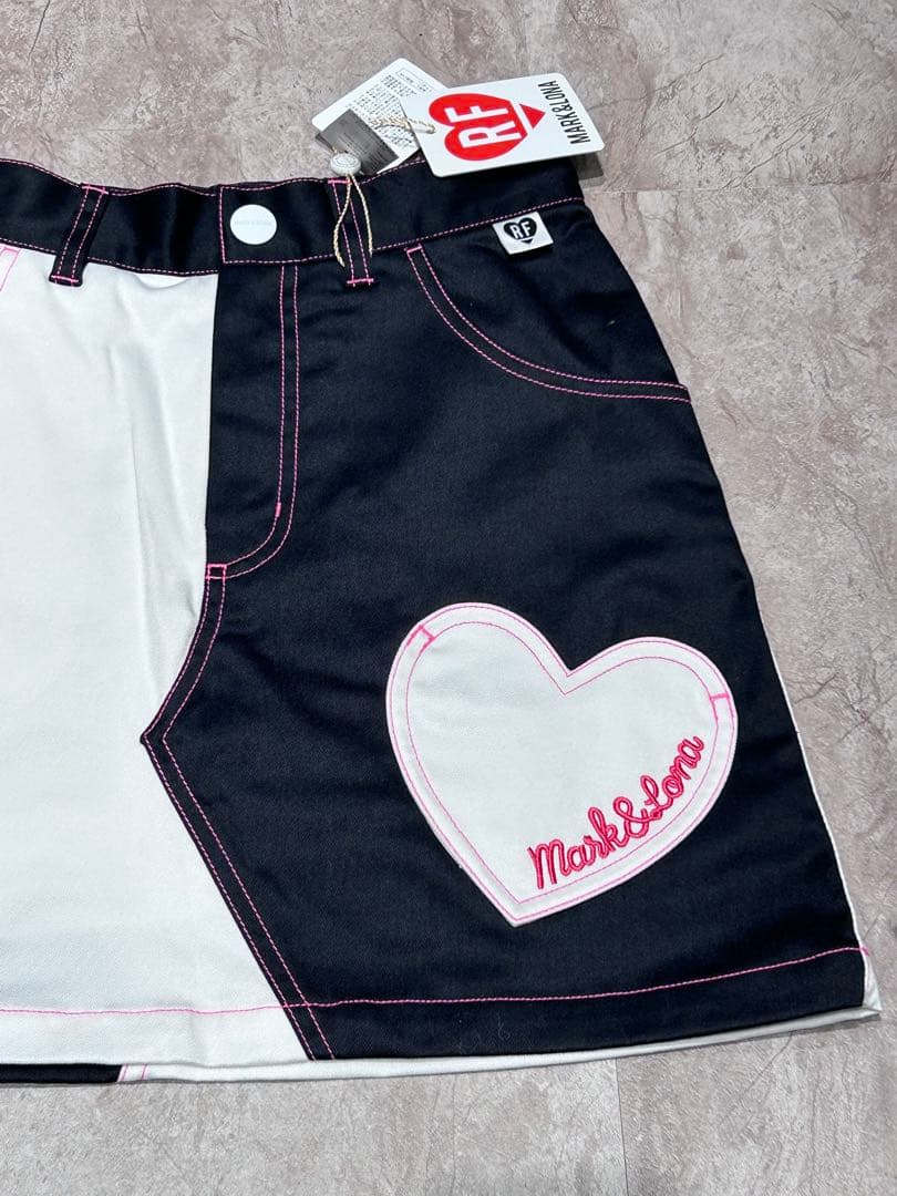 新品 MARK&LONA インナー付きスカート バイカラー ホワイトブラック