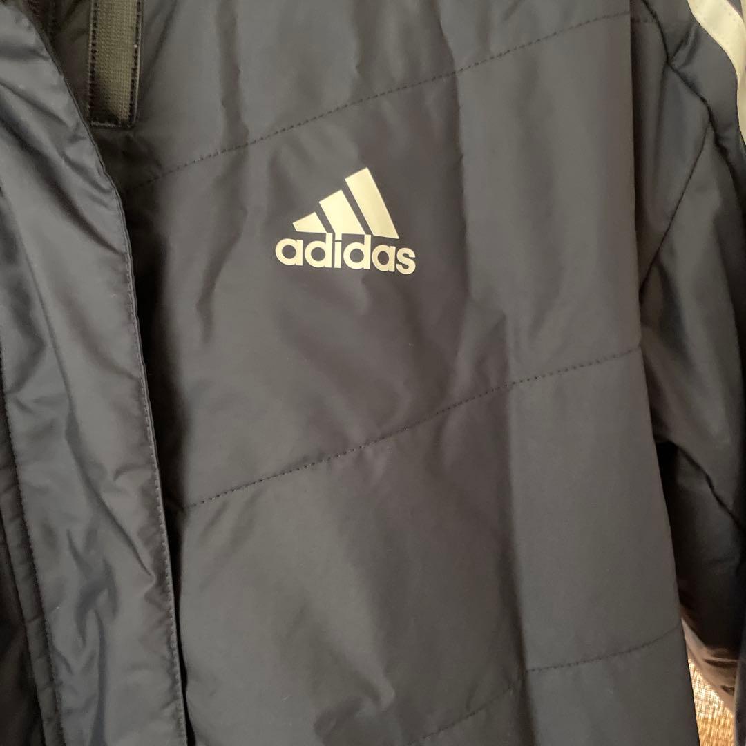 adidas ネイビー ベンチコート フード付き