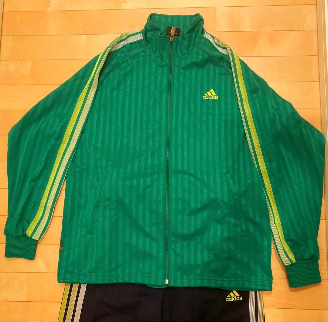 希少adidas ジャージ上下セット Lサイズ グリーン/ネイビーグラデーション