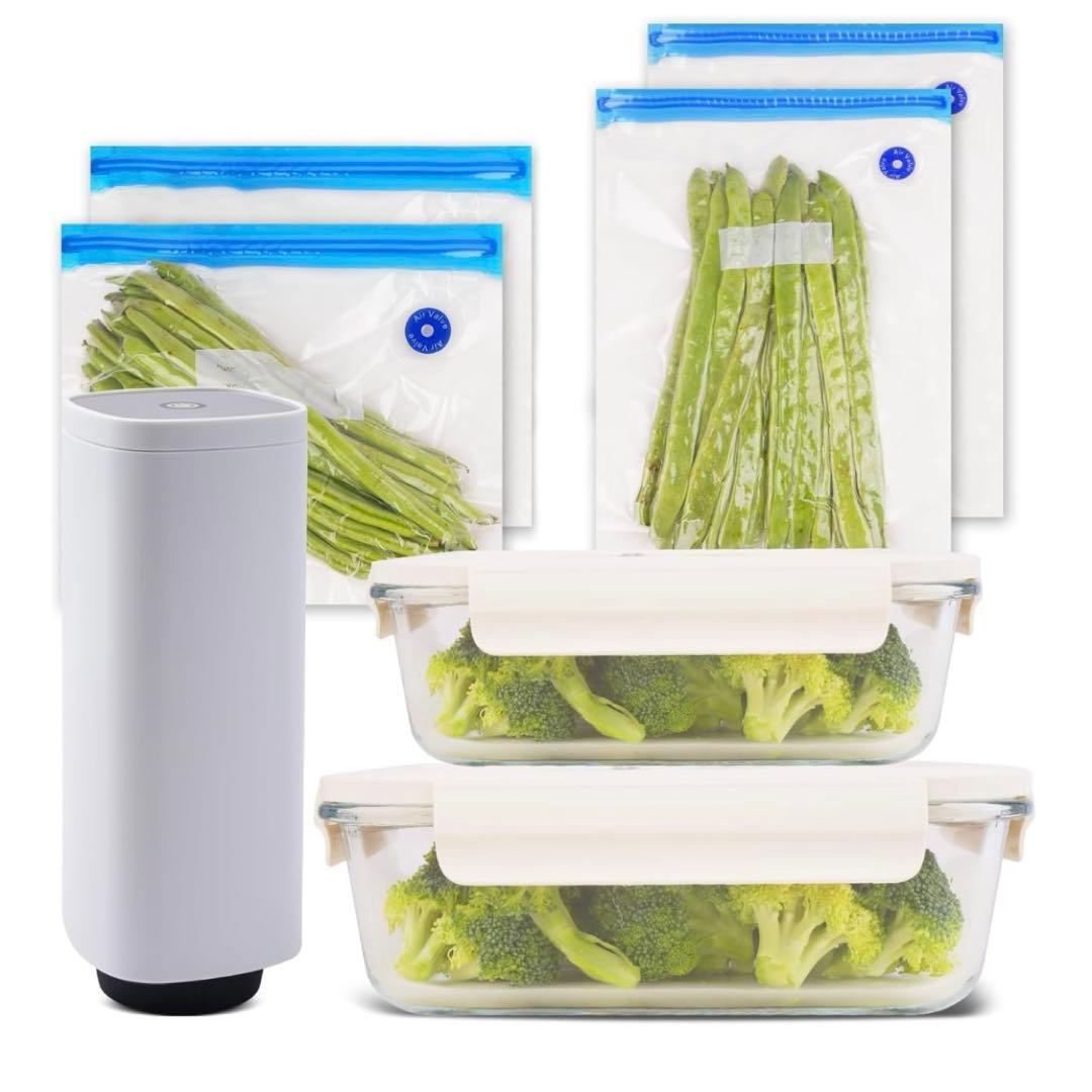 バキュームシーラーマシンスターターセットは、バッテリー密閉食品保存用ガラス容器