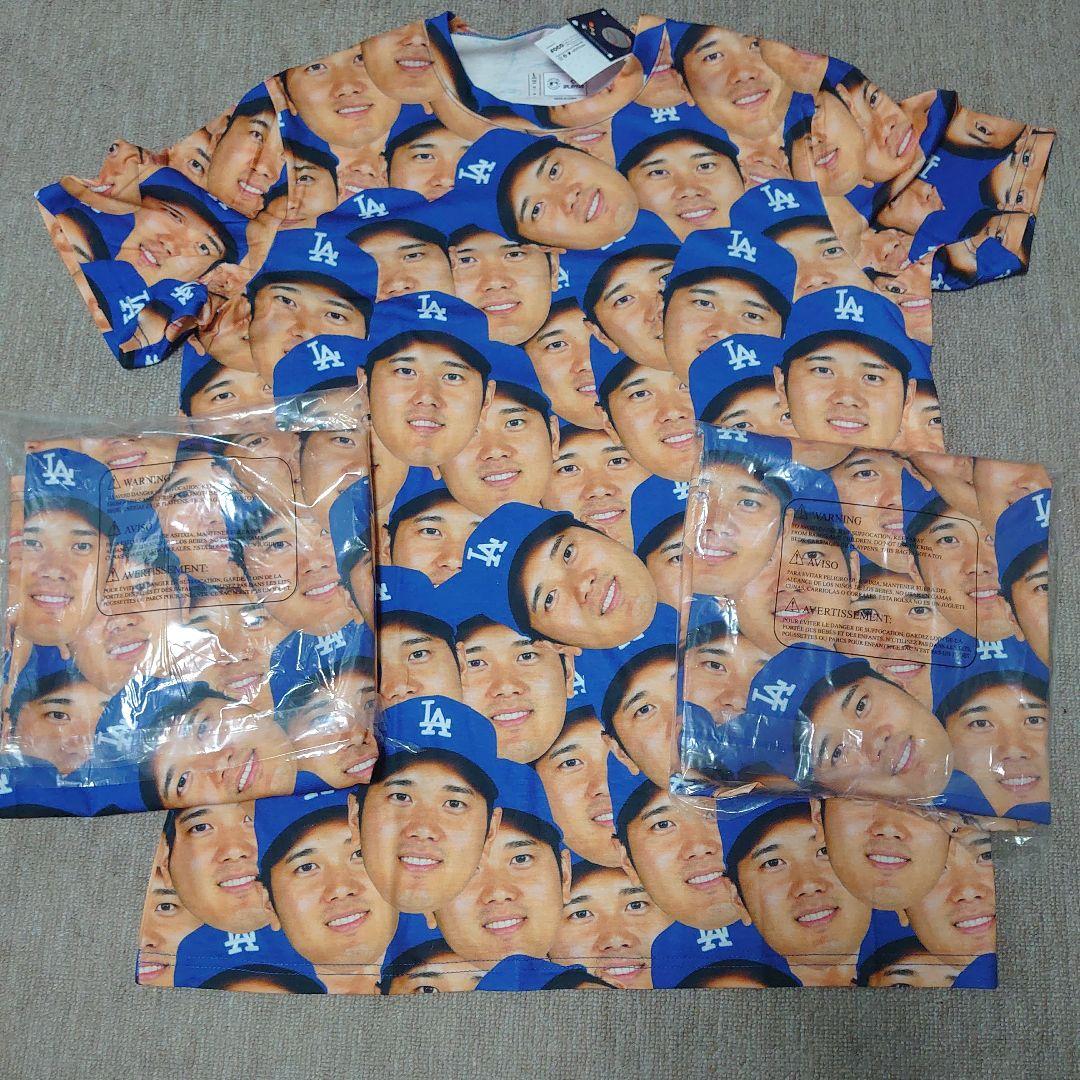 FOCO 大谷翔平 ドジャース Tシャツ Ｌ 青 新品 未使用 顔だらけ ３枚