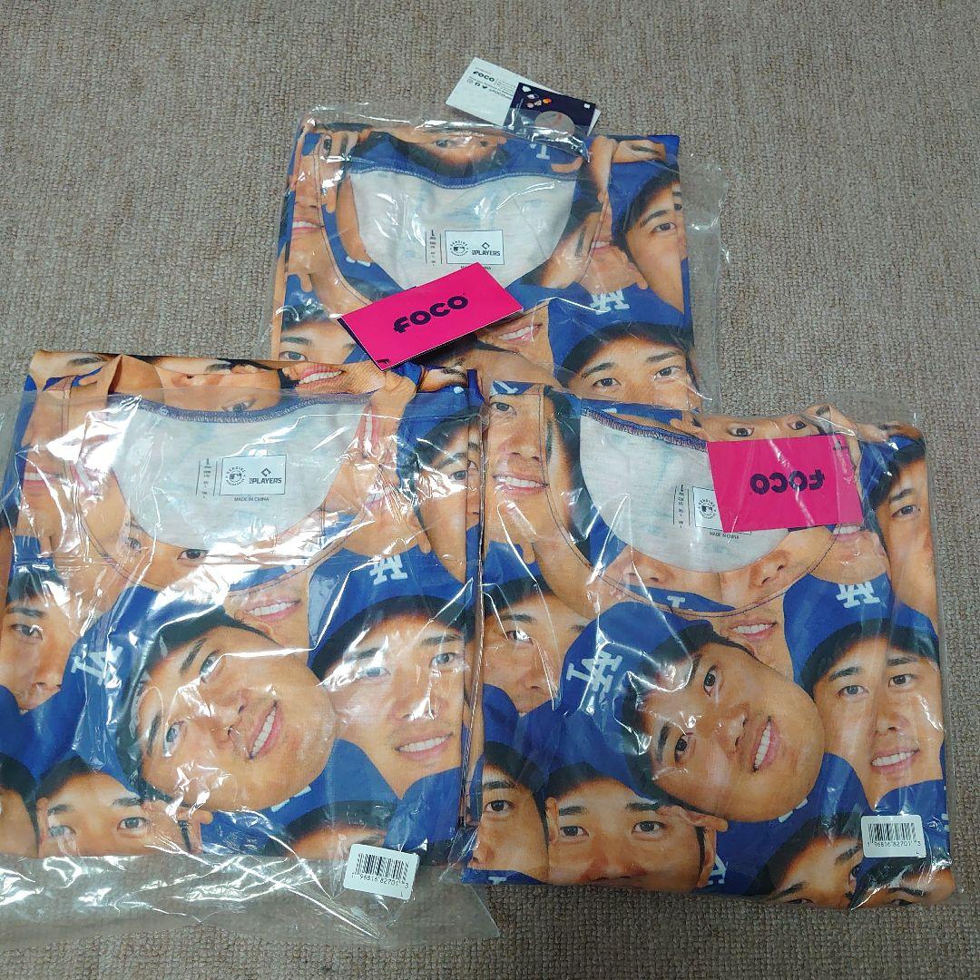 FOCO 大谷翔平 ドジャース Tシャツ Ｌ 青 新品 未使用 顔だらけ ３枚