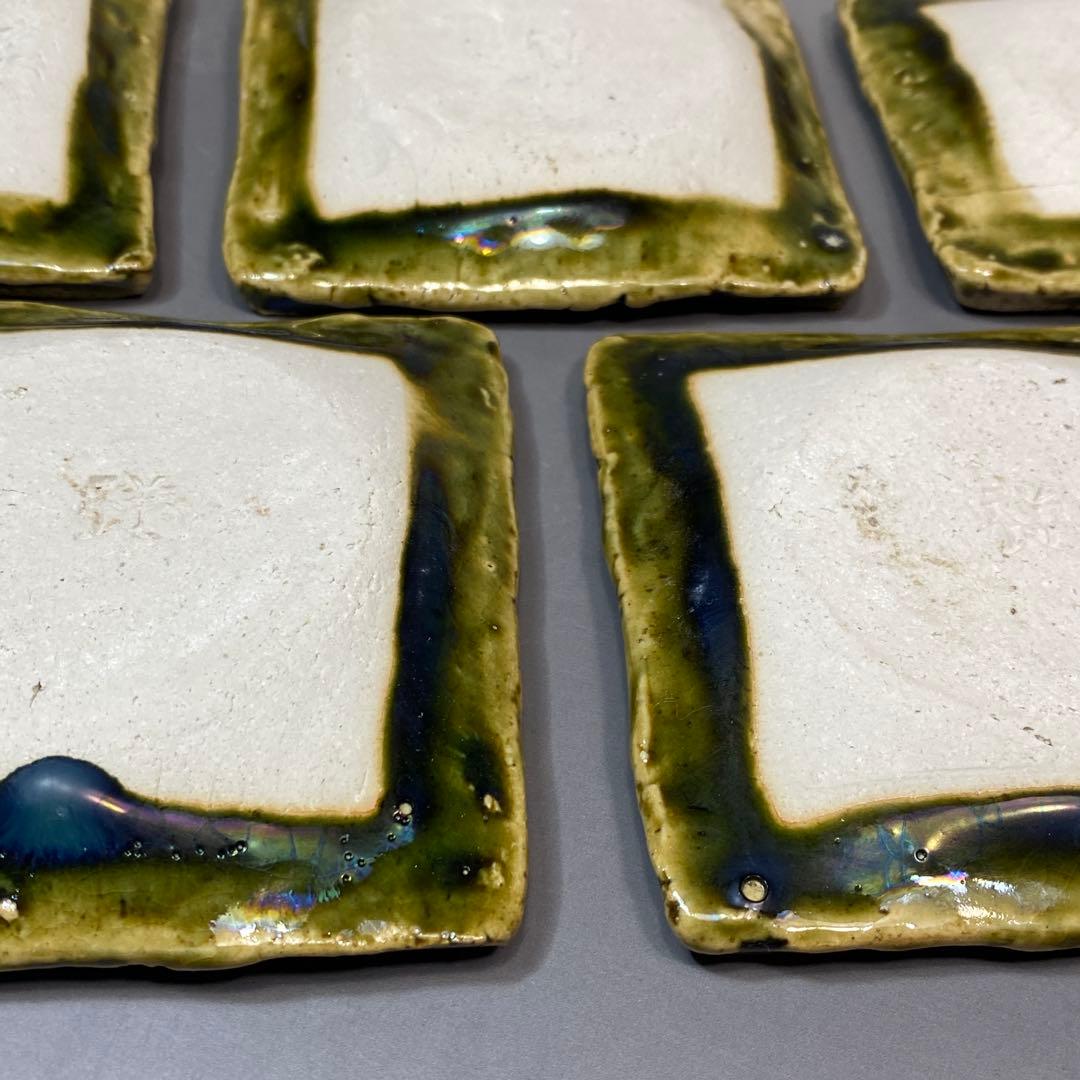 谷口祥八造 吉祥窯 織部銘々皿 5客 小皿 角皿 共箱 未使用保管品