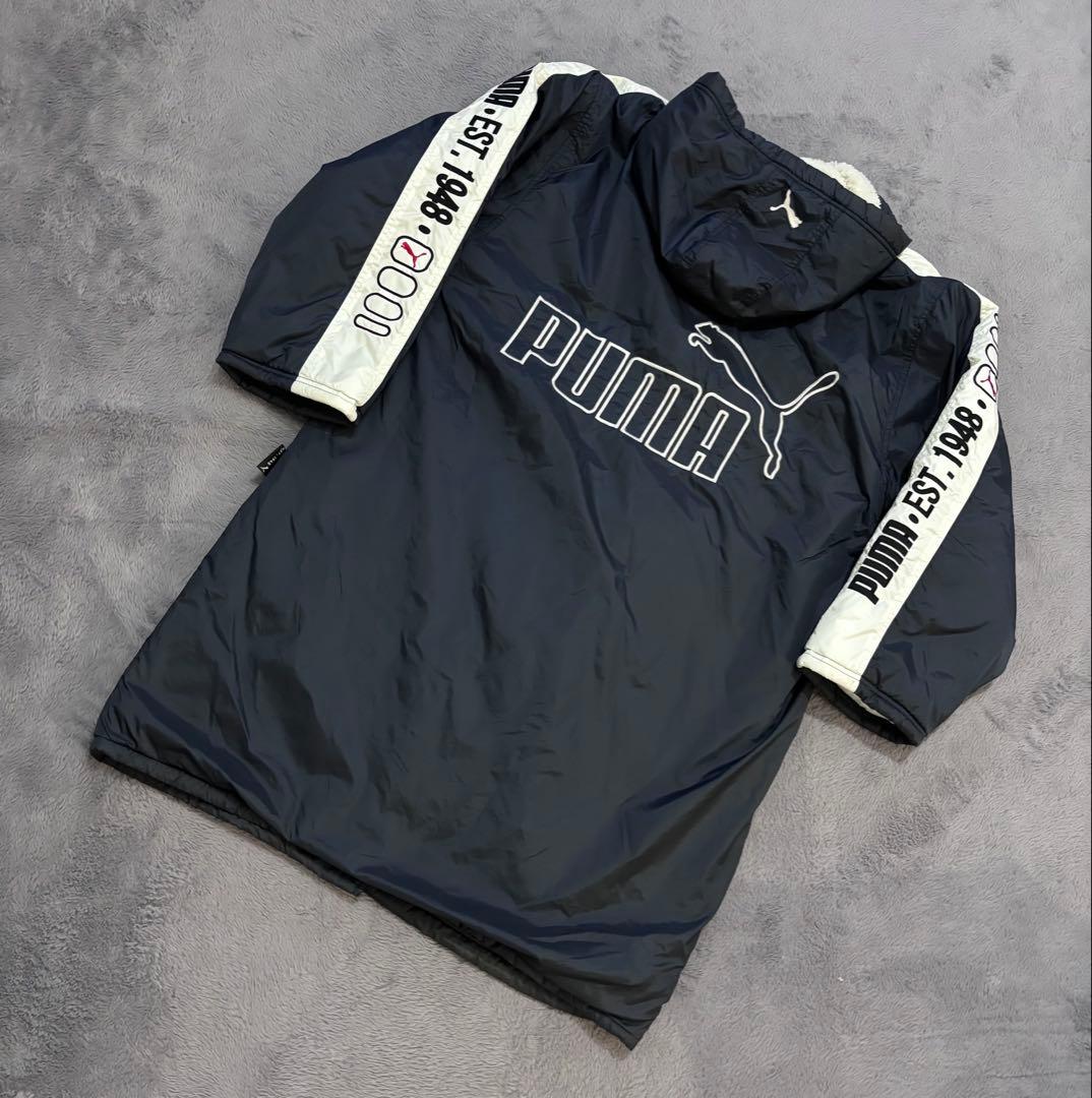 【美品】PUMA プーマ ベンチコート 中綿 ボア 裏起毛 Lサイズ ネイビー