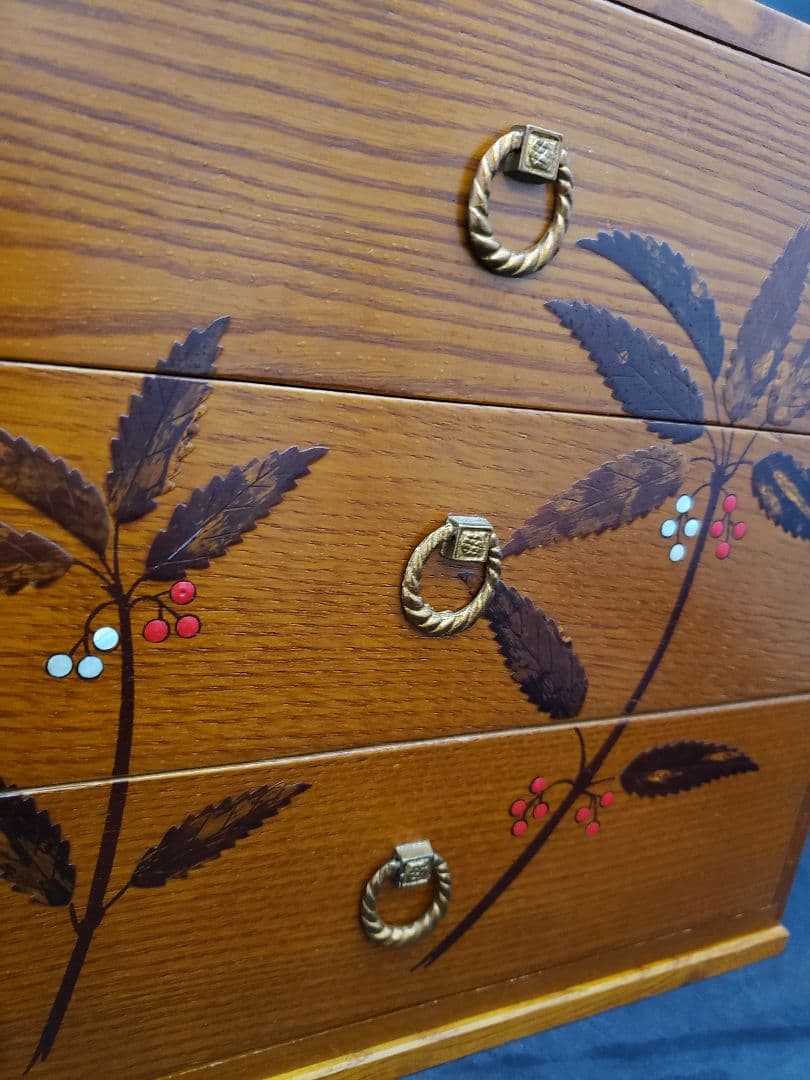 くさ忠　桜皮・貝入れ細工　千両　三段引き出し　小箪笥　伝統工芸品　木製チェスト