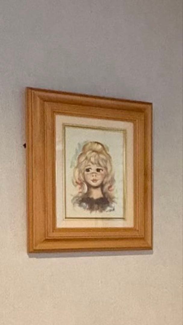 希少 昭和レトロ 少女画 肉筆 キャンバス 額装 サイン有 厚型パネル 一点もの