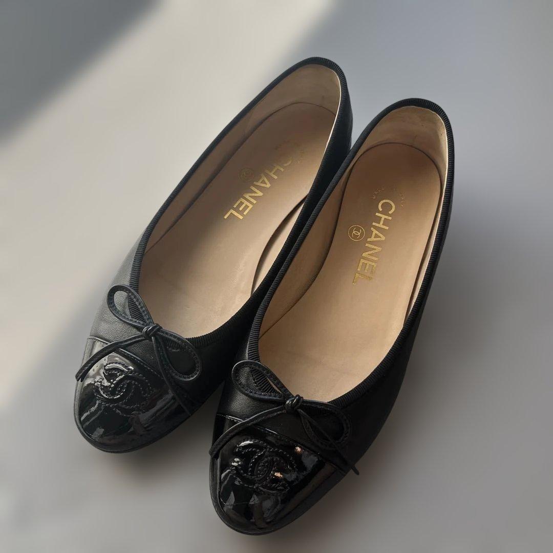 【美品】CHANELバレエシューズ35.5 箱、保存袋付き