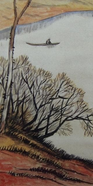 竹久夢二、『山の湖2』、希少な画集画、新品高級額・額装付