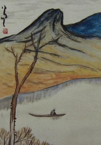 竹久夢二、『山の湖2』、希少な画集画、新品高級額・額装付