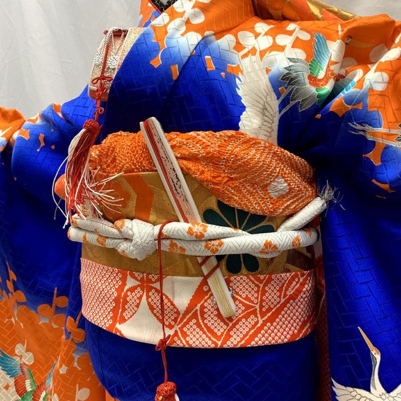509ag22, 帯揚げ帯締めしごき□七五三 七歳 女児 着物&袋帯 地紋 金彩