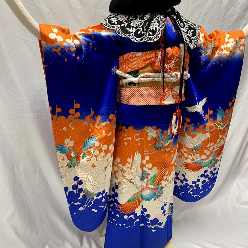 509ag22, 帯揚げ帯締めしごき□七五三 七歳 女児 着物&袋帯 地紋 金彩