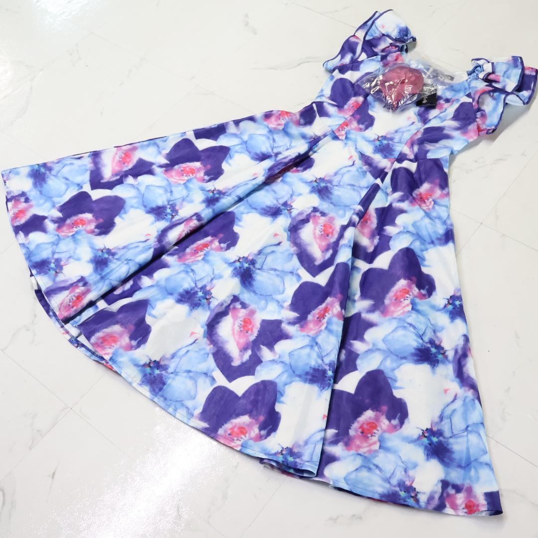 【新品タグ付き フラダンス用衣装】パープル×ホワイト×ピンク AVIVARE
