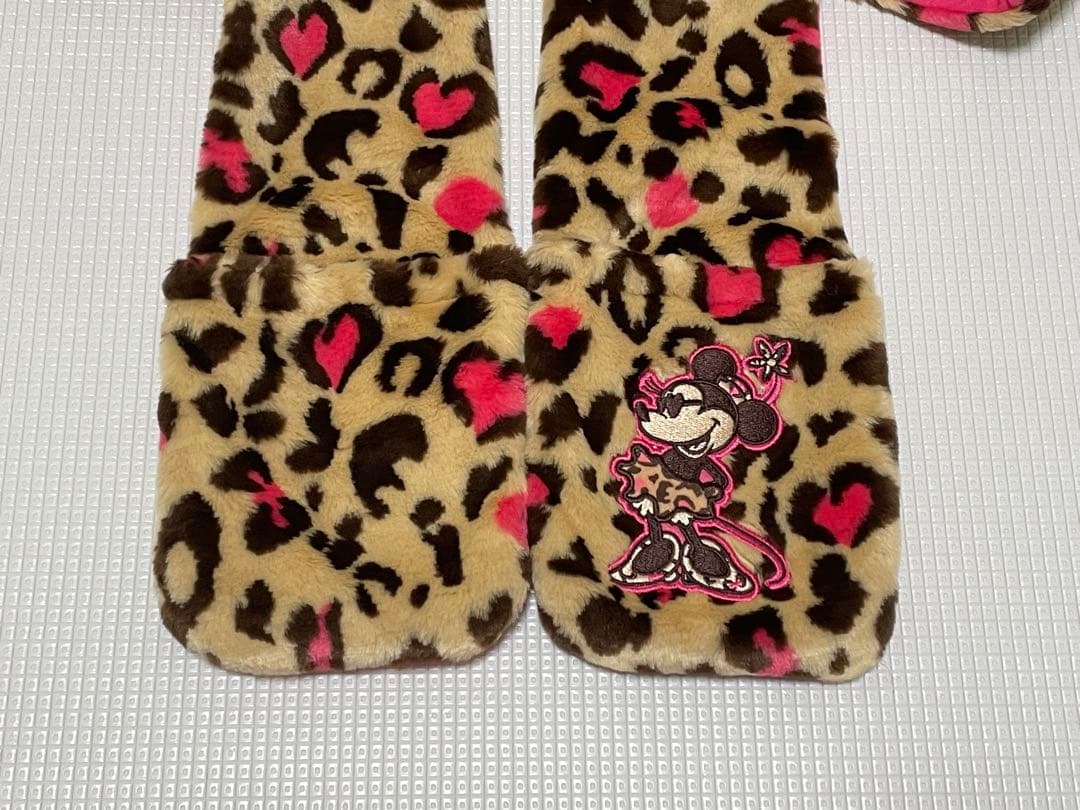 ミニー　ヒョウ柄　ファンキャップ　マフラー