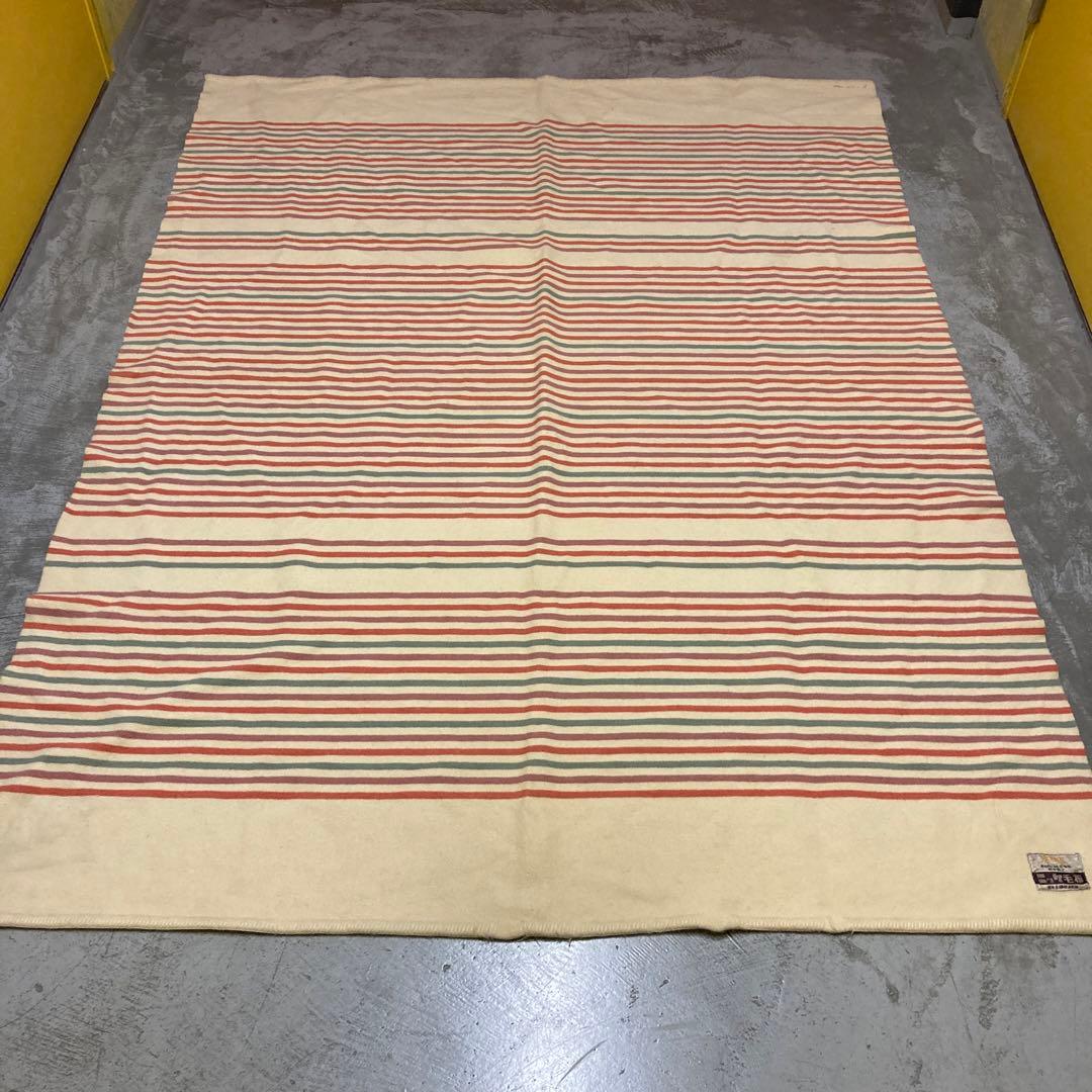 80s ニッケ毛布　WOOL100 % 昭和レトロ　アンティーク　ビンテージ