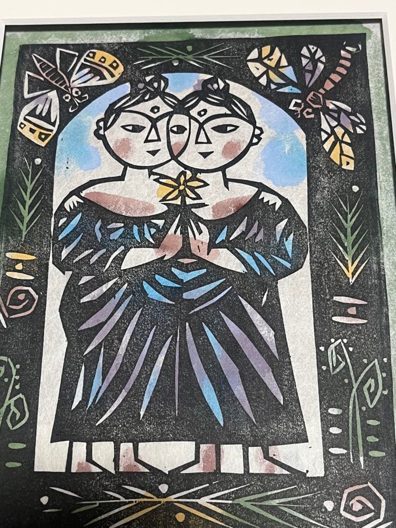 棟方志功 小林一三　かよ子　結婚記念　道　道の坂　リトグラフ 版画