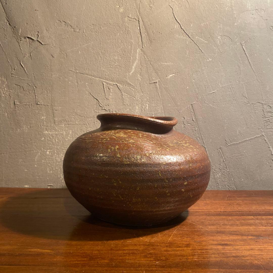 時代物 備前焼 焼き締め 波紋花入 花瓶 骨董品 インテリアオブジェ