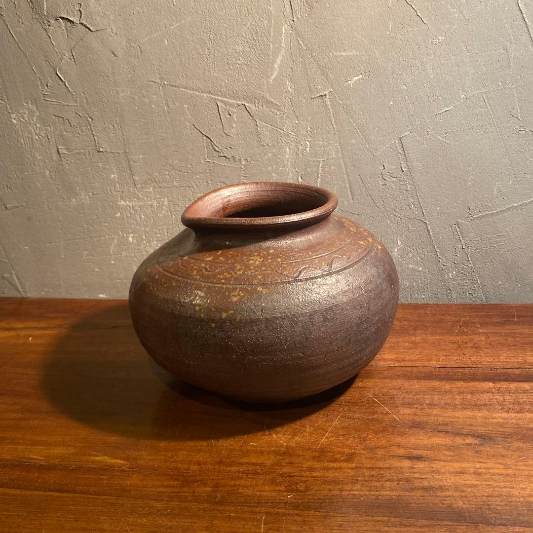時代物 備前焼 焼き締め 波紋花入 花瓶 骨董品 インテリアオブジェ