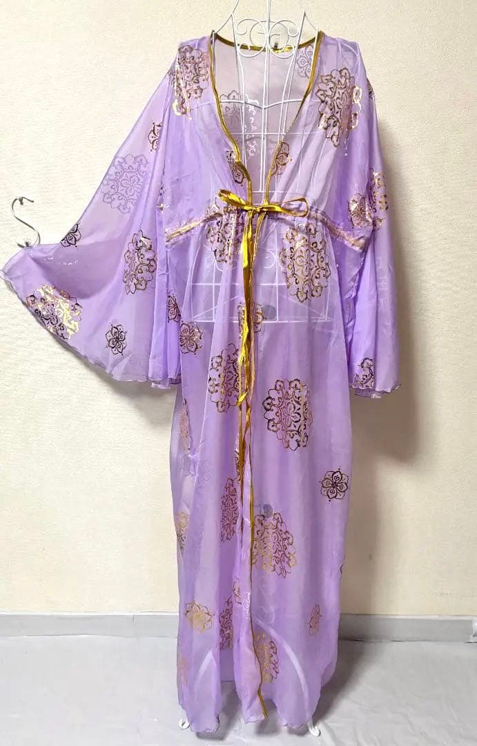 【新品】新作★ベリーダンス用 前開き とろみガラベーヤ★ラベンダー