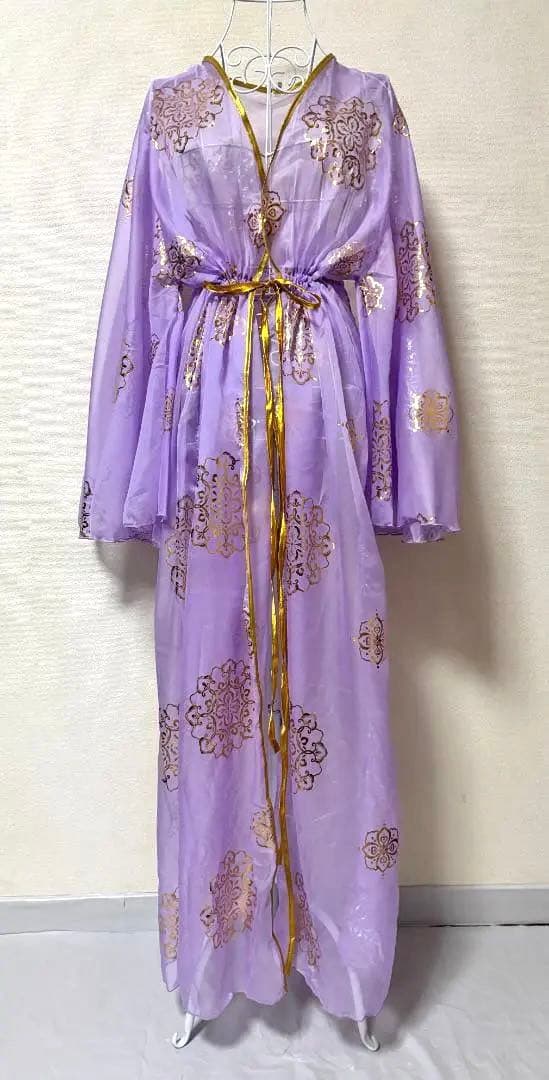 【新品】新作★ベリーダンス用 前開き とろみガラベーヤ★ラベンダー