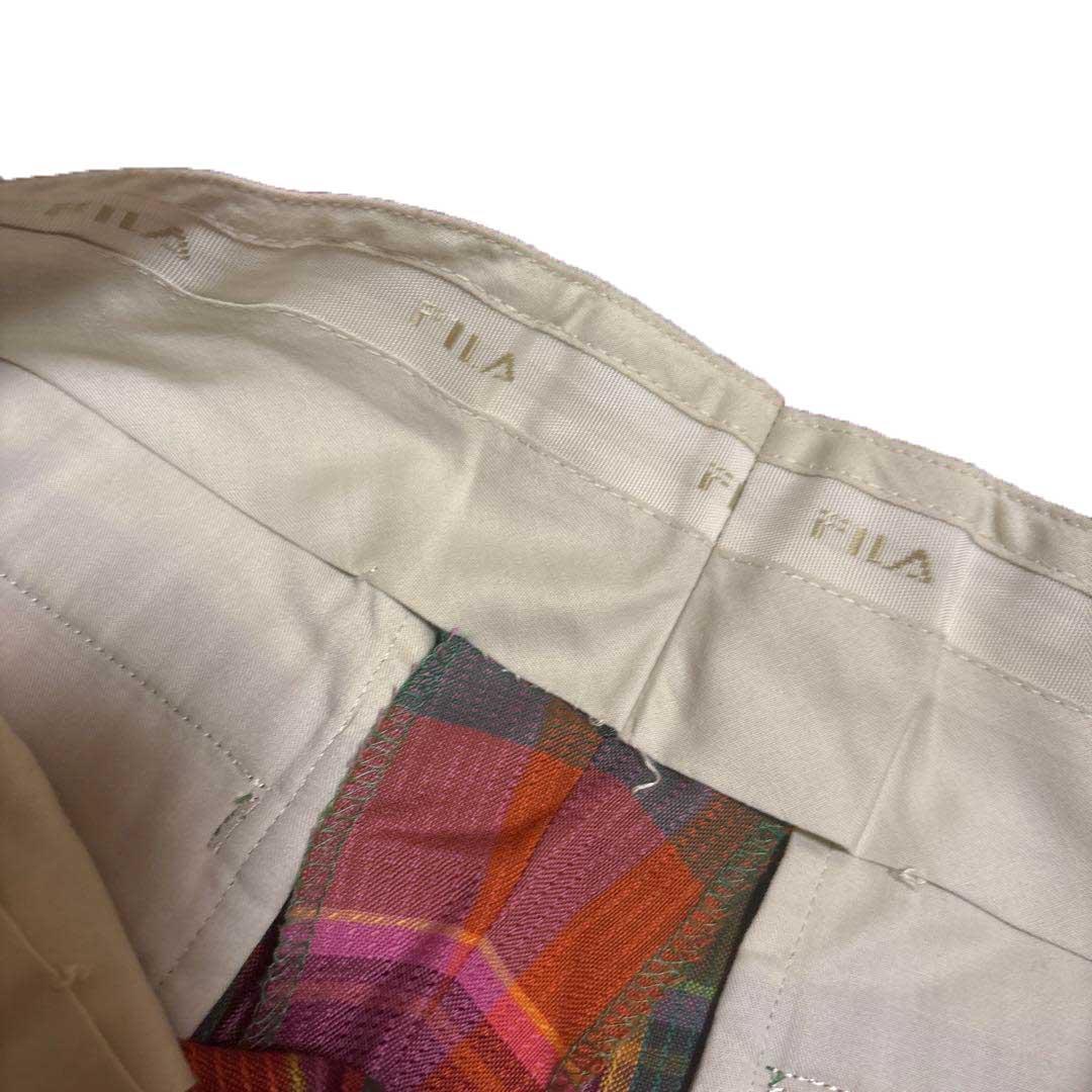 90s FILA GOLF スラックス ウール 薄手 チェック 緑 W82