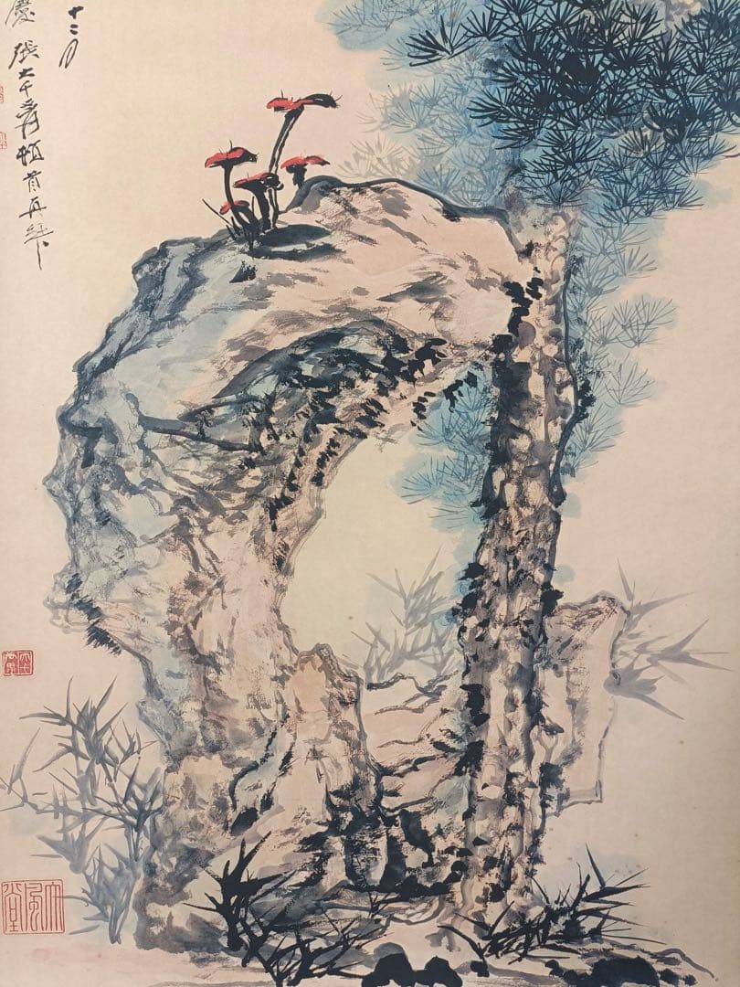 【张大千】崇寿 中国画 掛け軸 水墨画 和室 玄関 茶室 壁掛け 美術品