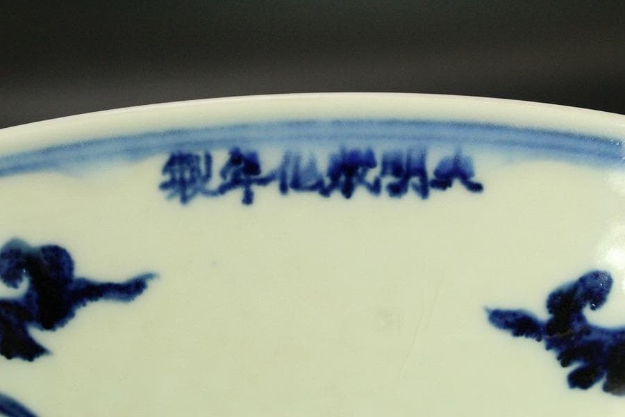 中国美術 染付 枝葉紋 皿 φ27.5cm(ZE791)