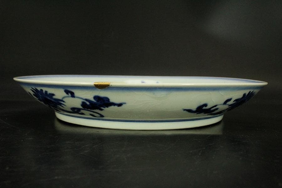 中国美術 染付 枝葉紋 皿 φ27.5cm(ZE791)