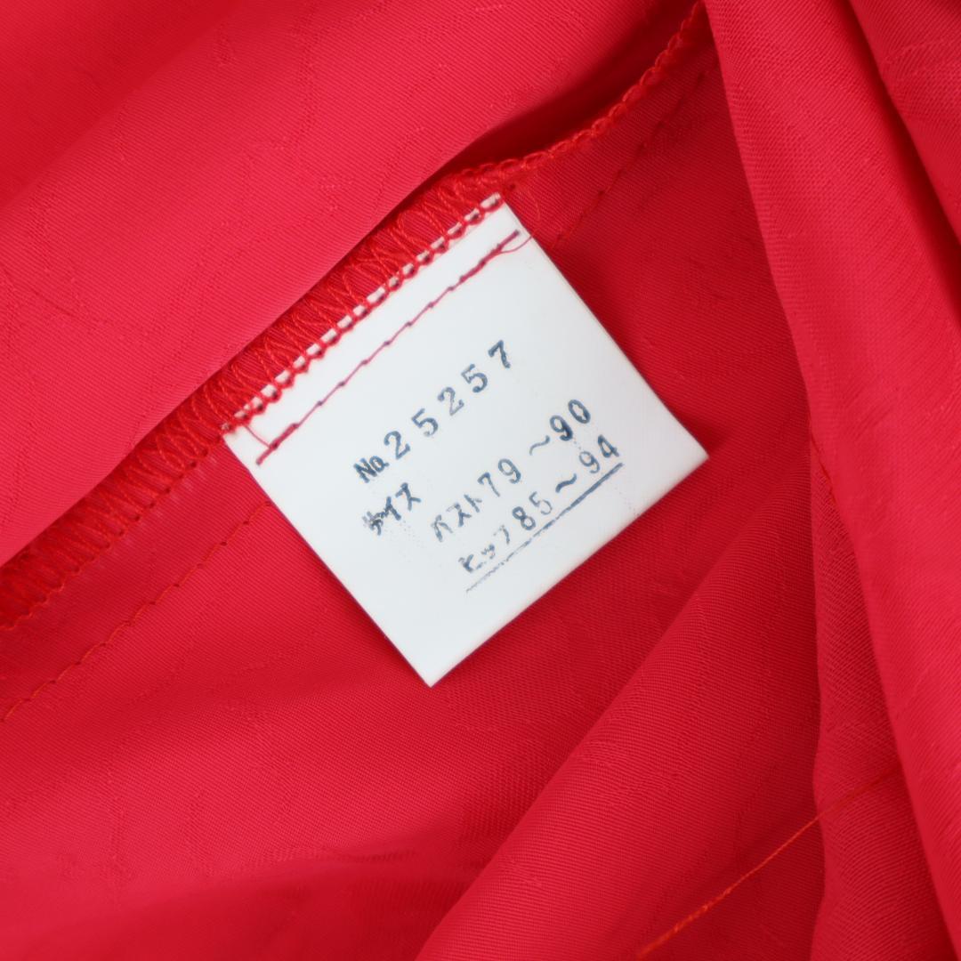 【美品 日本製 社交ダンス衣装】光沢レッド×薔薇柄 ブラウス スカート