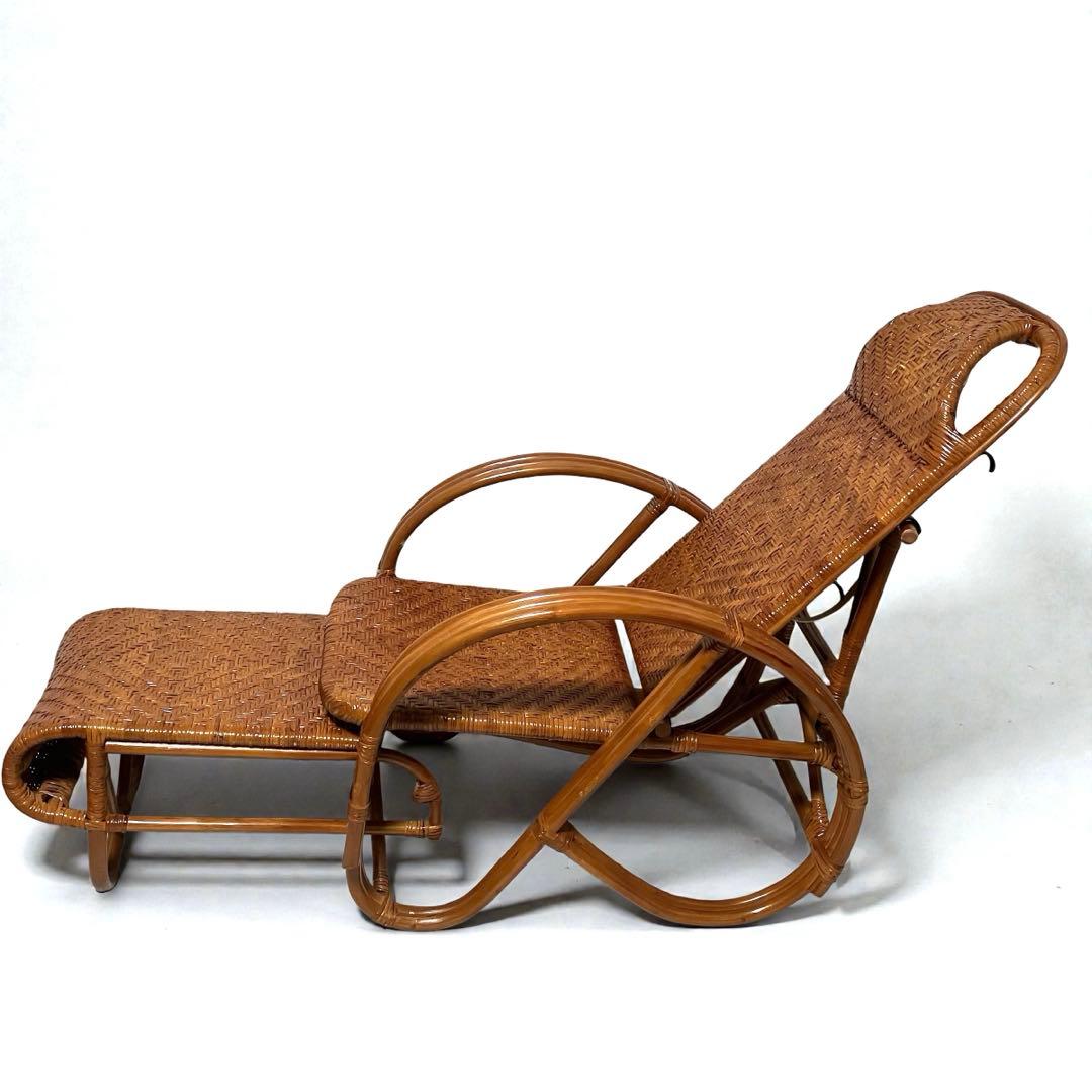 【良品】ラタン製 リクライニングチェア 1人掛けソファー　籐家具　昭和レトロ