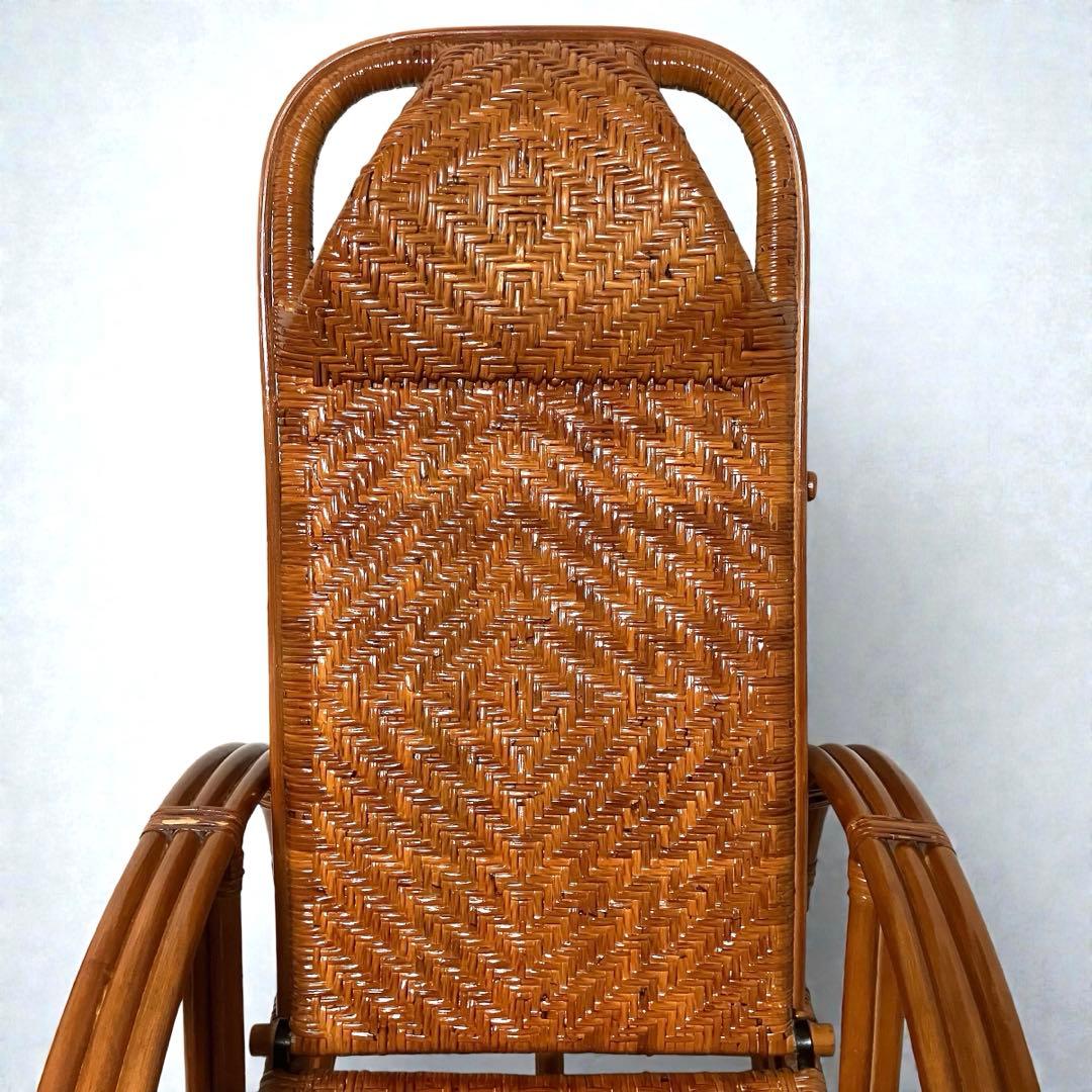 【良品】ラタン製 リクライニングチェア 1人掛けソファー　籐家具　昭和レトロ