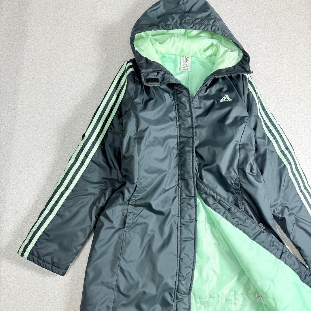極美品　adidas アディダス　洗える　中綿ベンチコート　Lサイズ　グレー