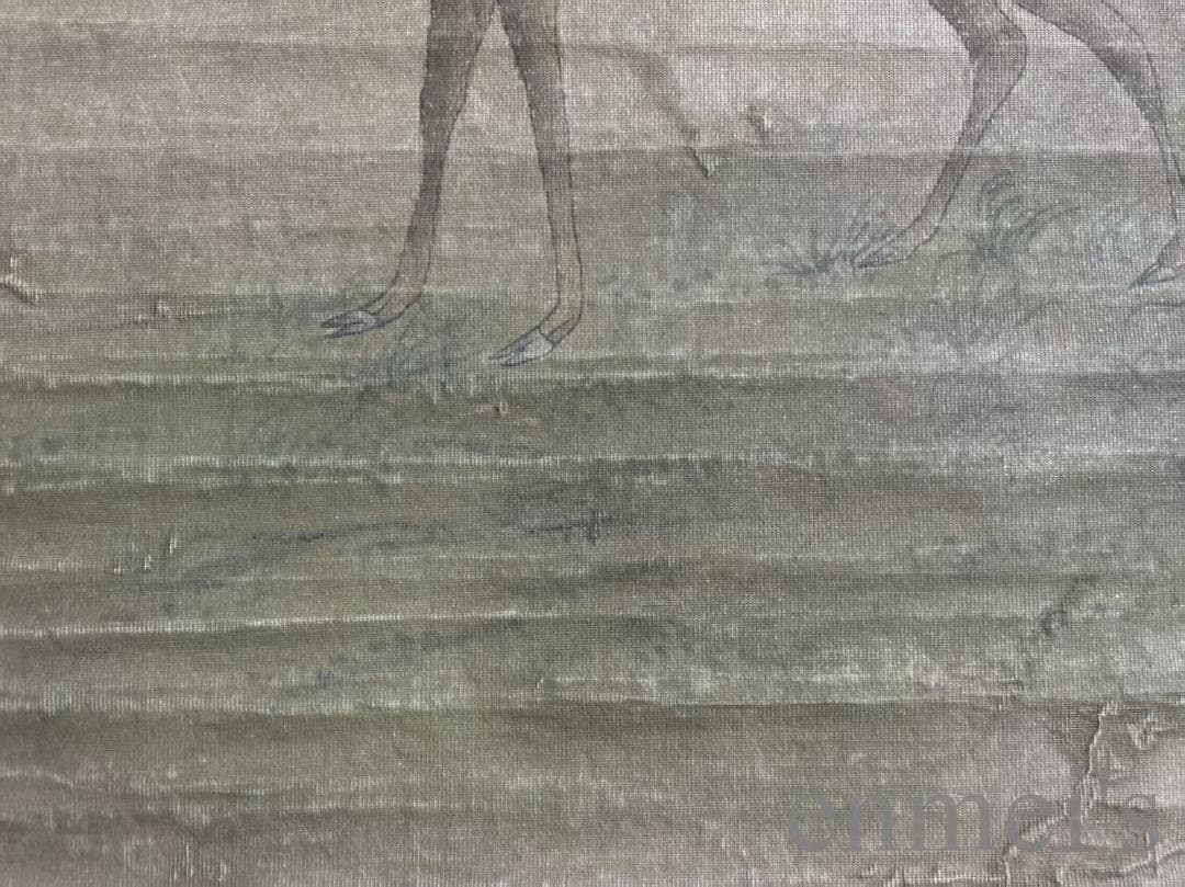 中国古美術 郎世寧款 松鹿図 絹本画 三尺 純手描き 肉筆 掛け軸 絵画 書道