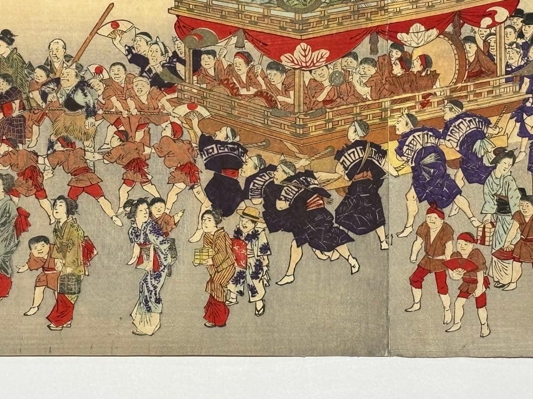 「長崎市御祭祭礼紺屋町引物図」林基春 明治30年 3枚続|浮世絵 錦絵