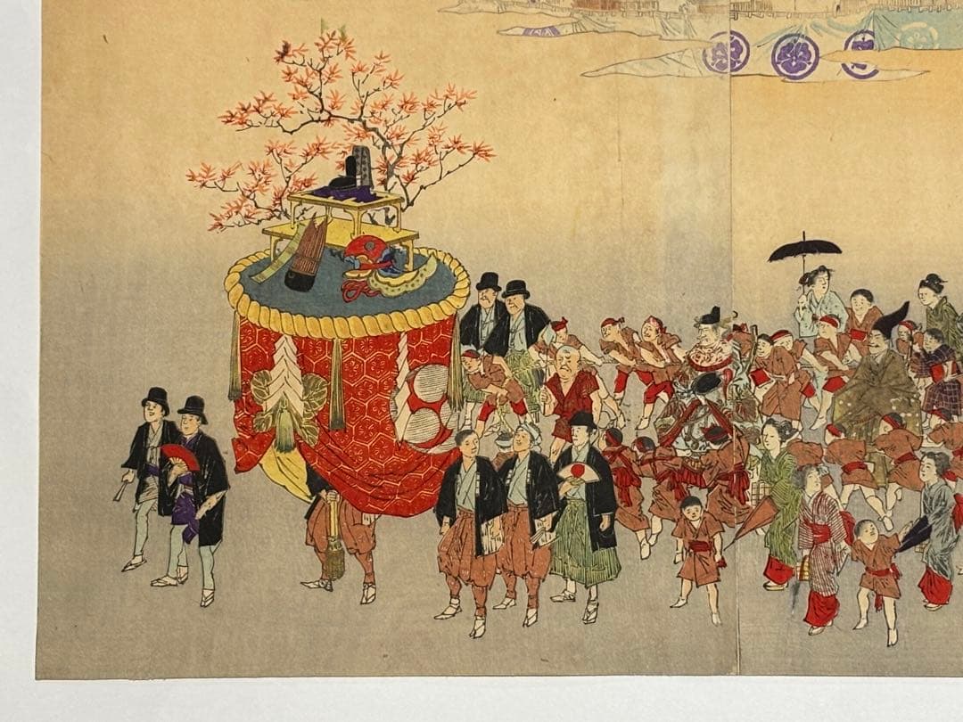 「長崎市御祭祭礼紺屋町引物図」林基春 明治30年 3枚続|浮世絵 錦絵