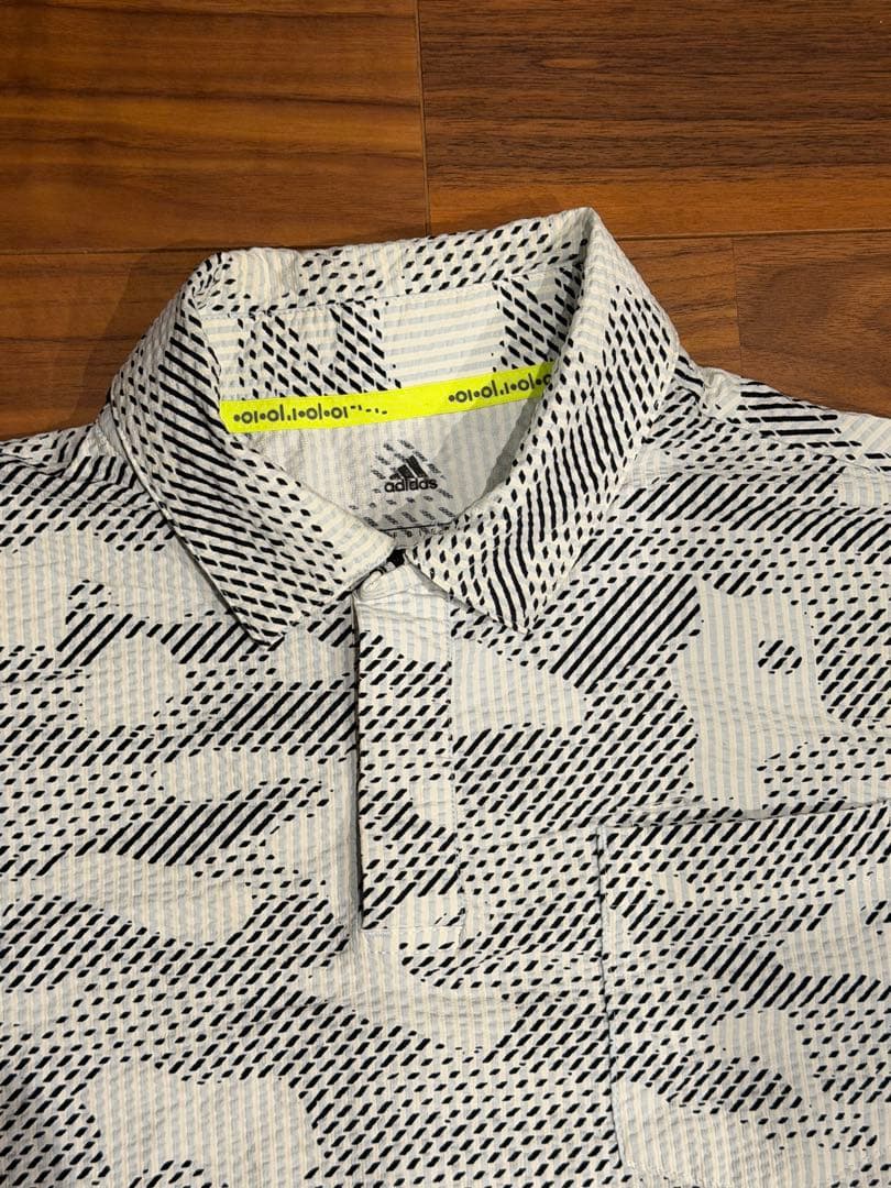 adidas セットアップ ポロシャツ カモパターン 半袖ウーブンサッカーシャツ