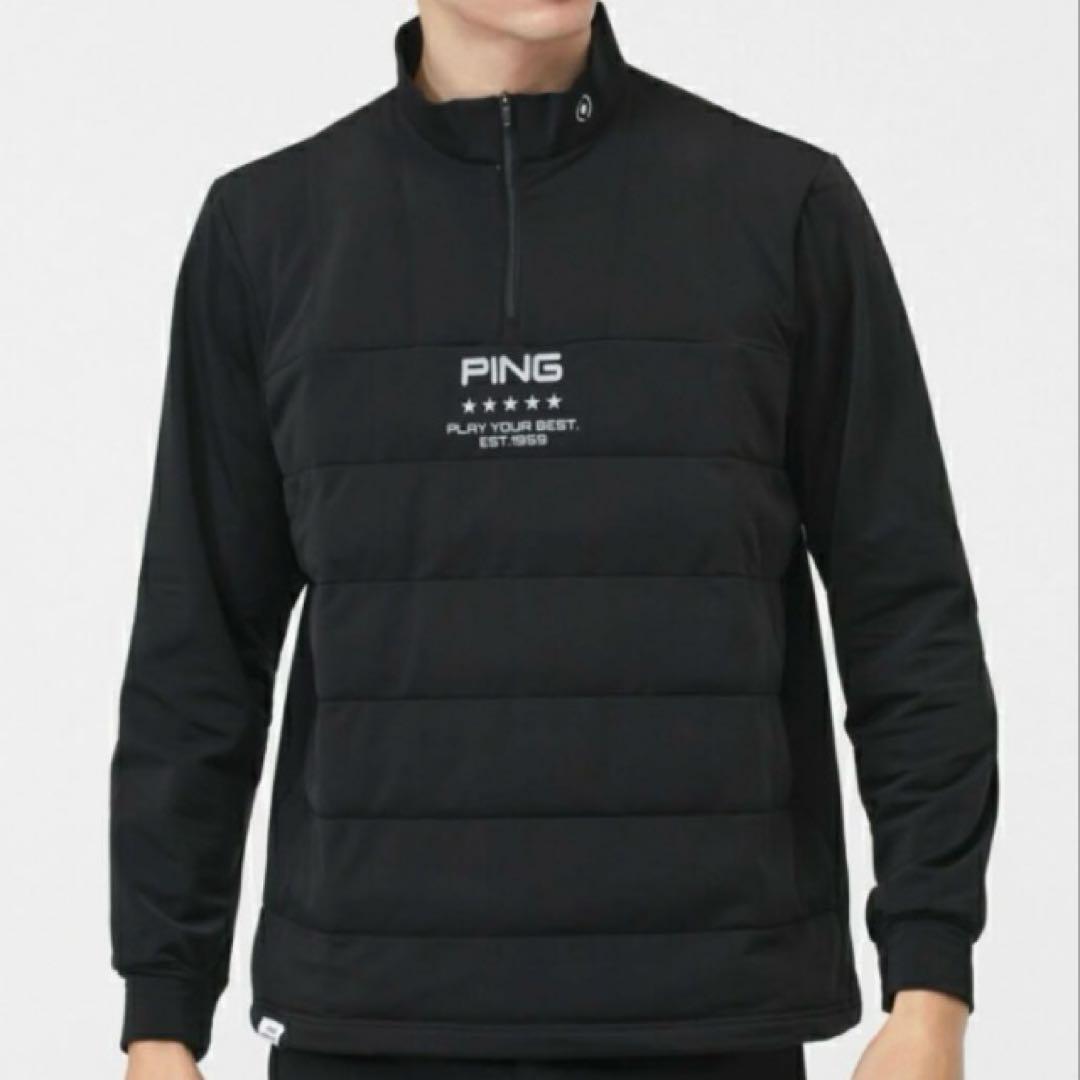 【新品】PING 2024年　キルティング ハーフジップシャツ　ブラック　M