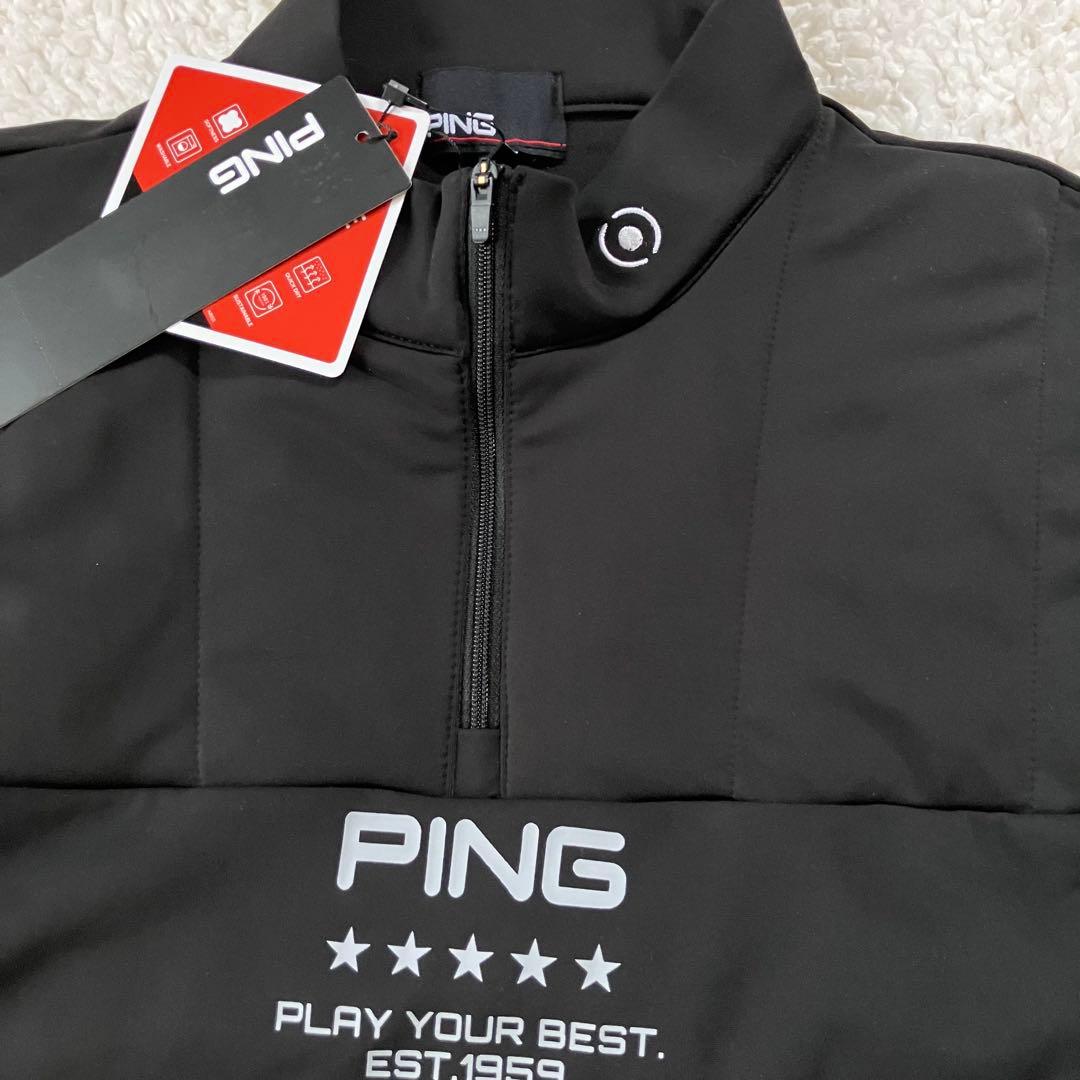 【新品】PING 2024年　キルティング ハーフジップシャツ　ブラック　M