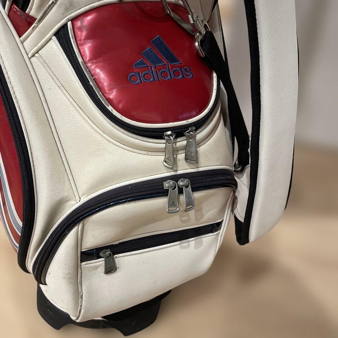 中古キャディバッグ アディダス adidas ホワイト/レッド フードカバーつき