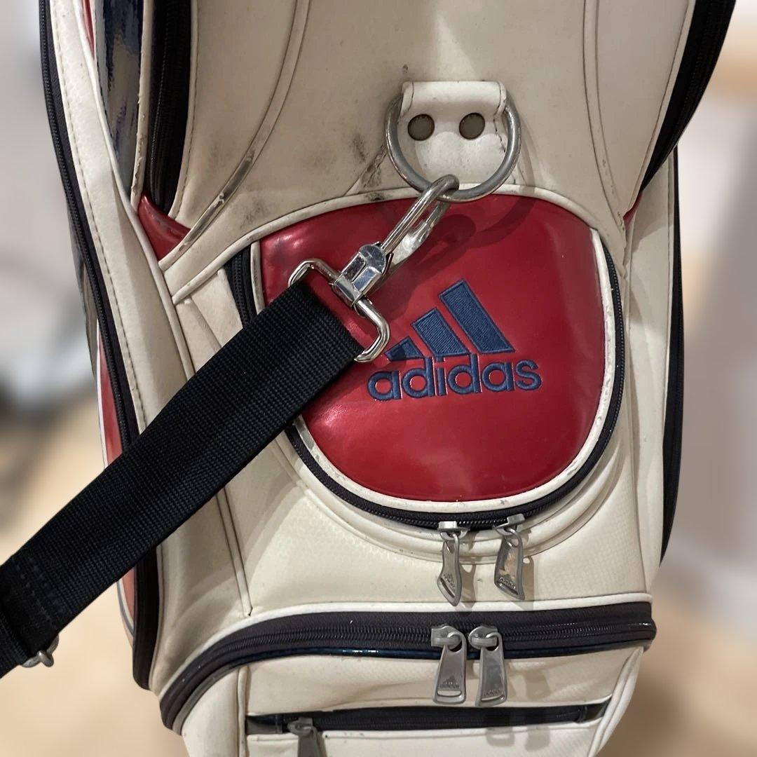 中古キャディバッグ アディダス adidas ホワイト/レッド フードカバーつき