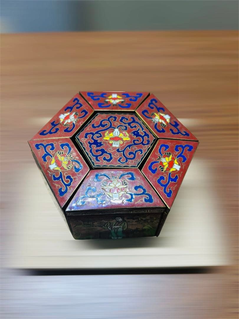 【希少品】中国美術 七宝焼 絵付 アンティーク 古美術 骨董 人物画 六角形