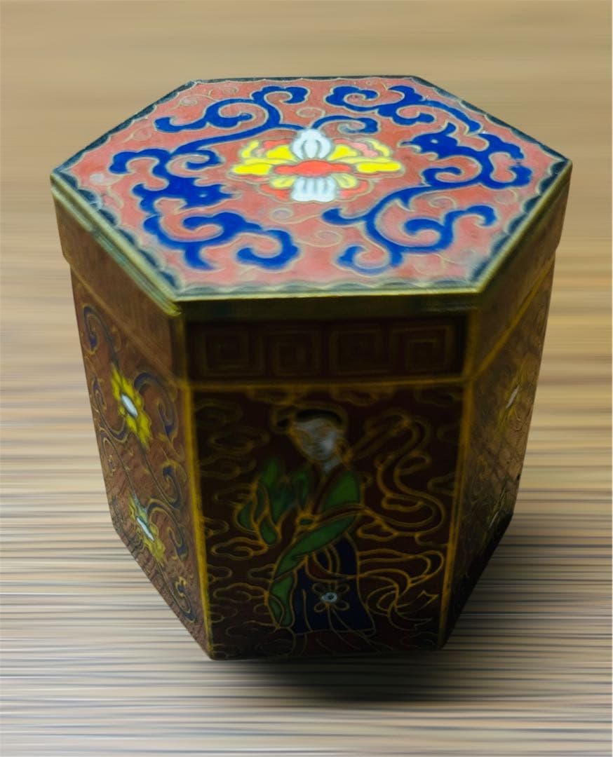 【希少品】中国美術 七宝焼 絵付 アンティーク 古美術 骨董 人物画 六角形