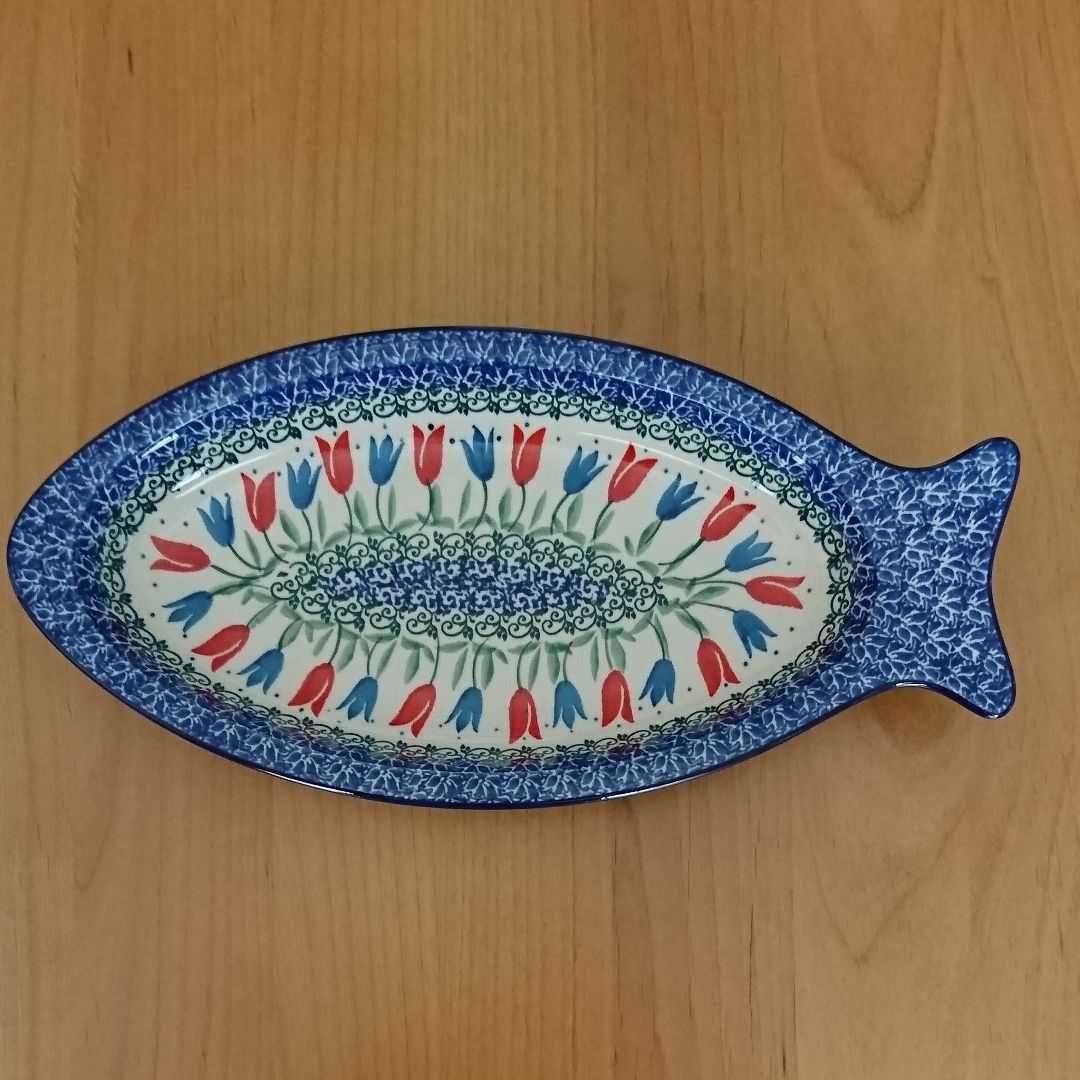 ポーリッシュポタリー 魚型の大皿(チューリップ)
