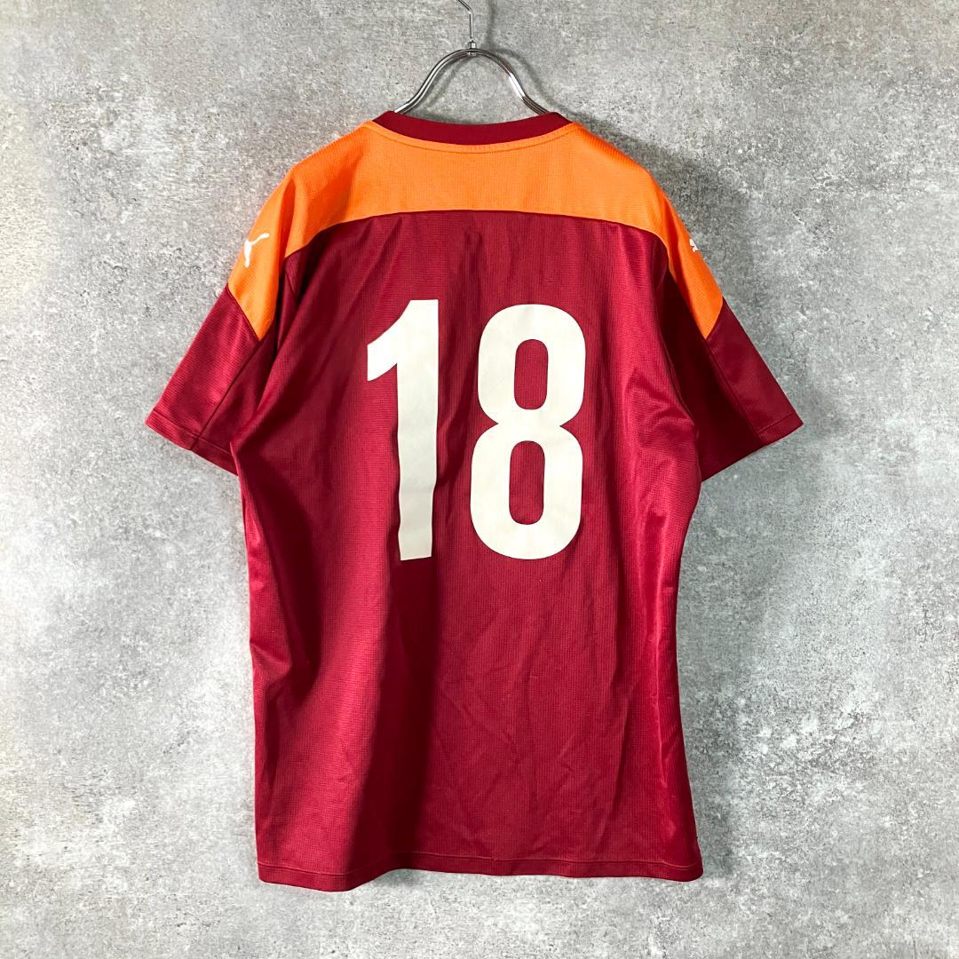 PUMA　サッカーウェア　半袖シャツ　鎌倉学園　18番　朱色　ポリエステル