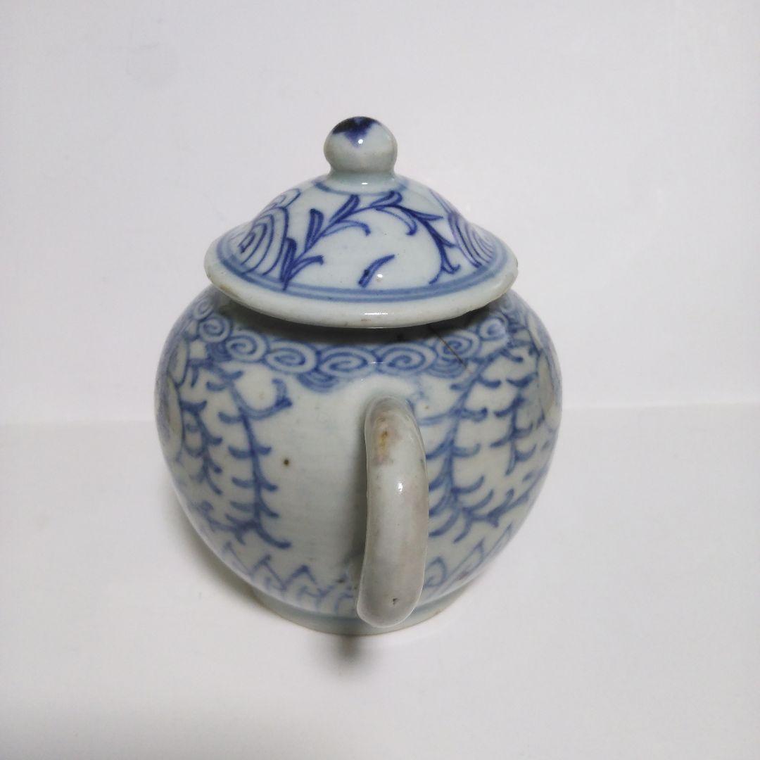 中国美術 清時代 青花染付 後手急須 古美術 茶道具 煎茶道具 陶磁器 骨董