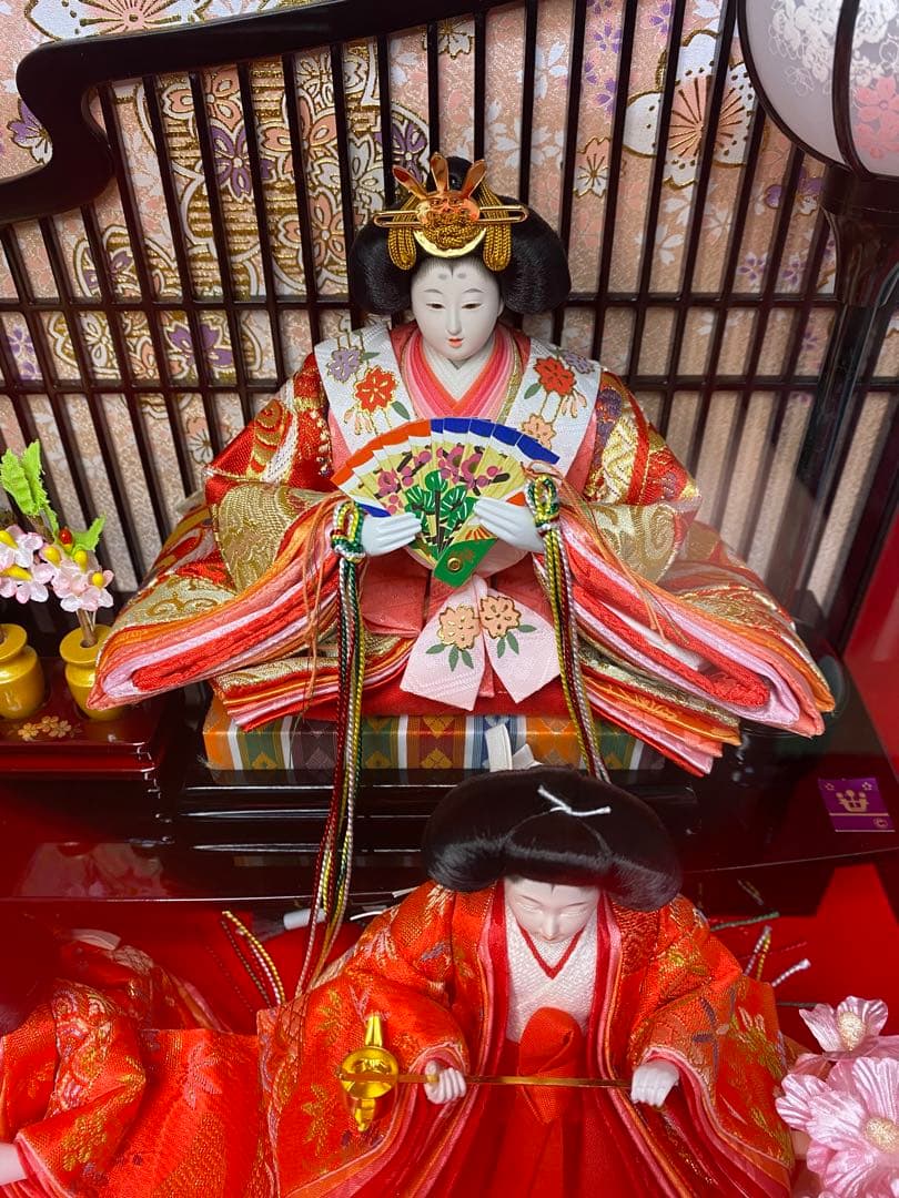 東京久月　雛人形五人飾りアクリルケース入り・間口約５８×奥行約３１×高さ約３８㎝