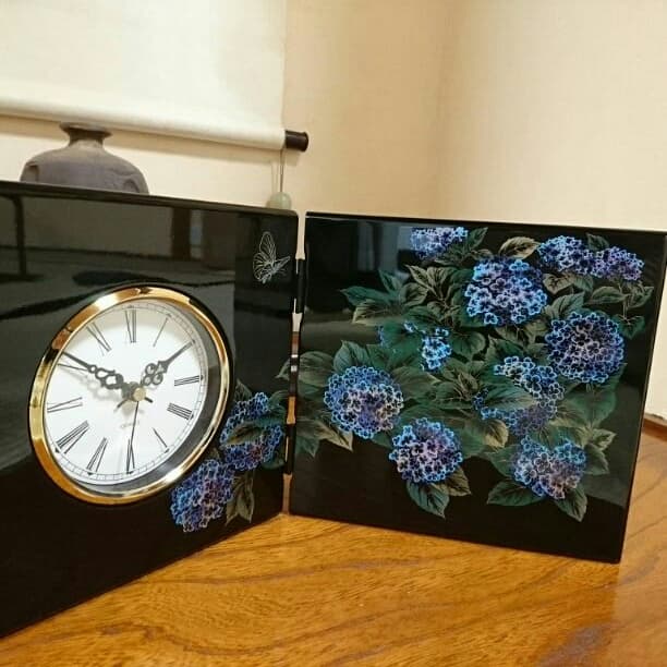 木製蒔絵漆屏風時計
