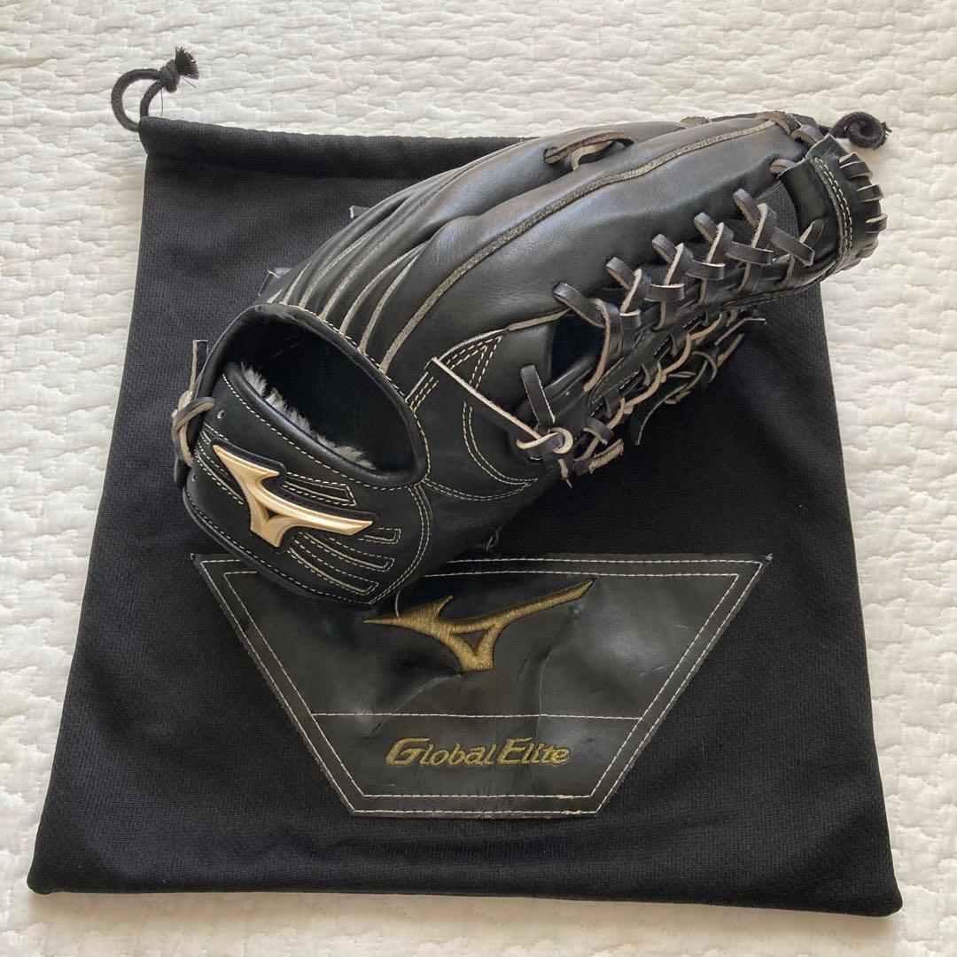 【美品】MIZUNO Global Elite 外野 軟式 野球グローブ 黒